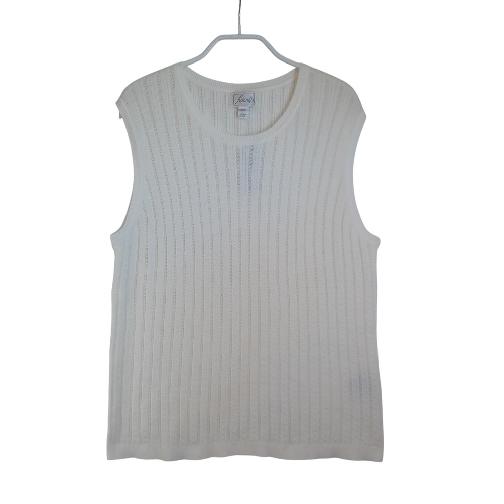 Foxcroft White 100% Supima Cotton Pointelle Knit Sleeveless Sweater Top XXL NEW